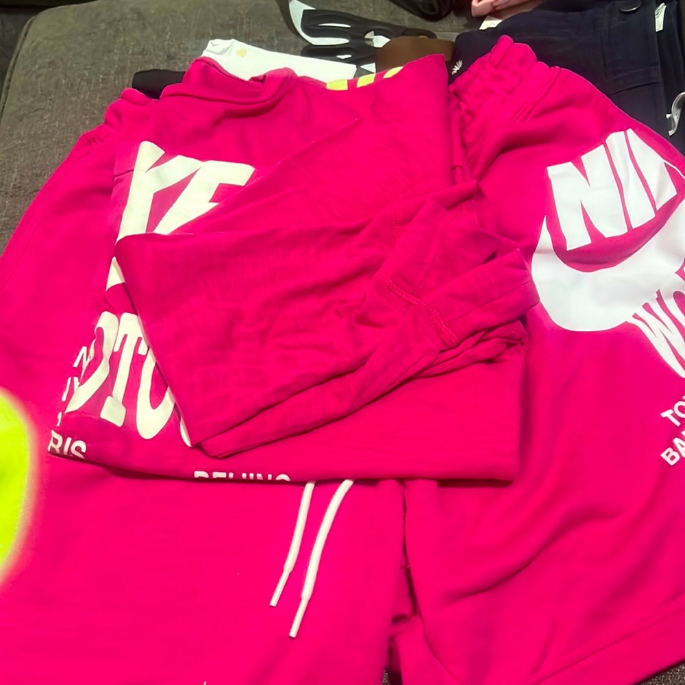 Nike short set fuschia "fireberry" originally top $90 shorts $75